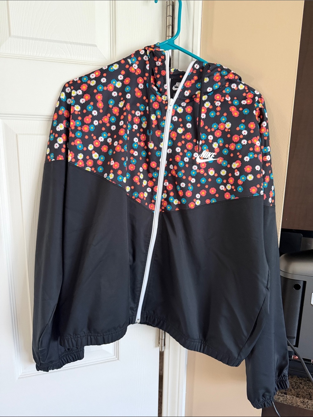 Nike Black Hooded Windbreaker with Multicolor Floral Print